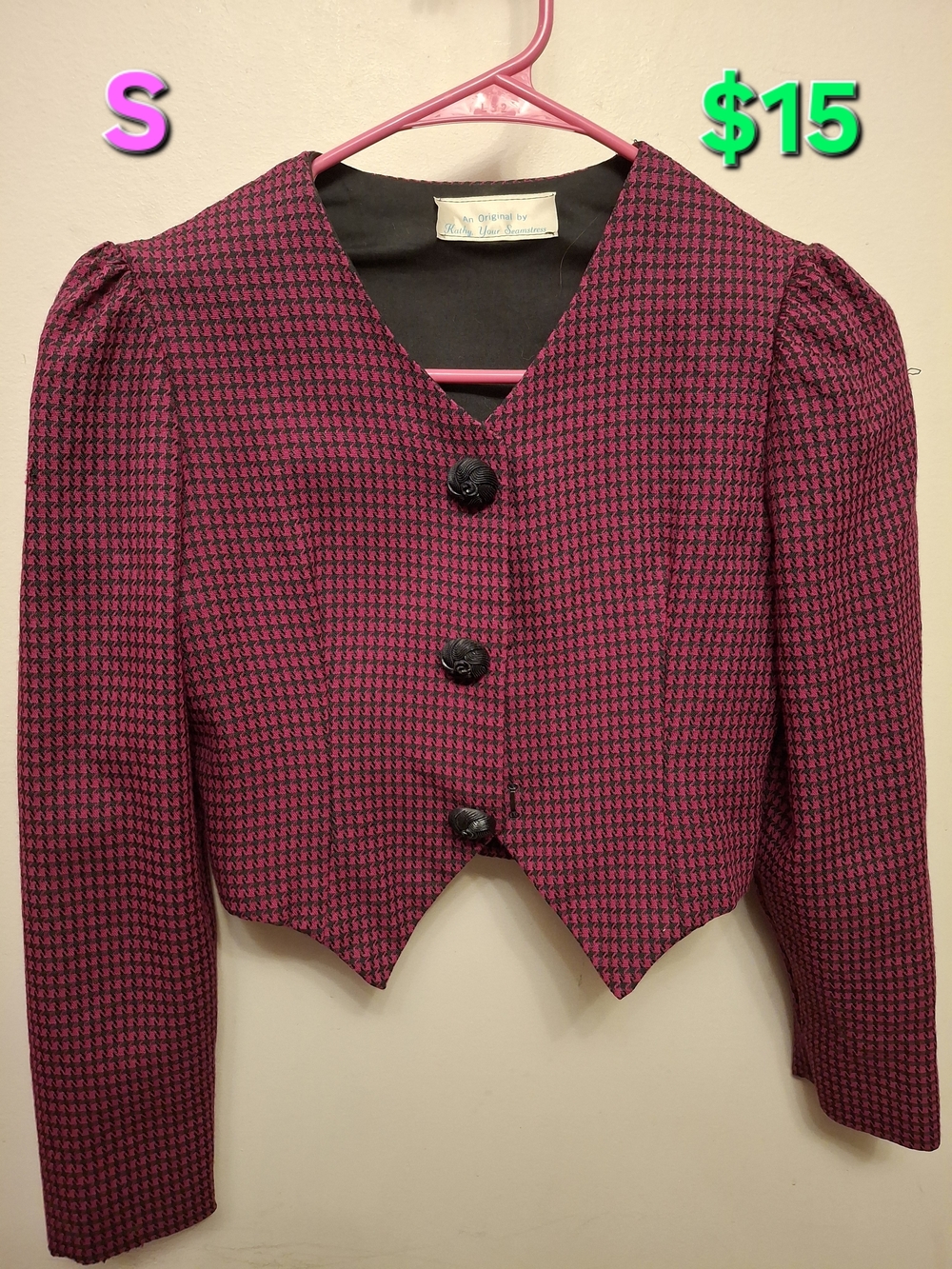 Pink Houndstooth Cropped Blazer Jacket